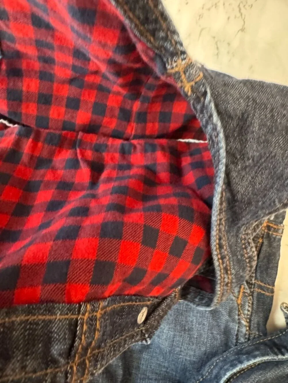 OshKosh Bgosh Denim Overalls Toddlers Red Buffalo Plaid Lined Kid Size 24 Months